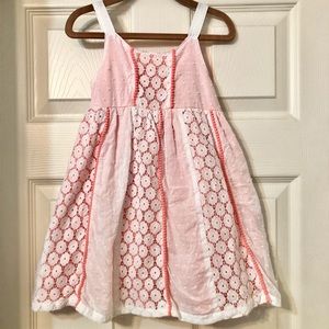 Girls White & Coral Cotton Dress 3T